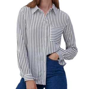 Black and White Striped Blouse Minimalist Button Down Shirt Reserved Size 12UK